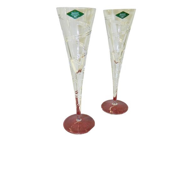 Shannon Crystal Godinger Champagne Flutes Set Of 2 In Red Satin-Lined Gift Box - Picture 3 of 14